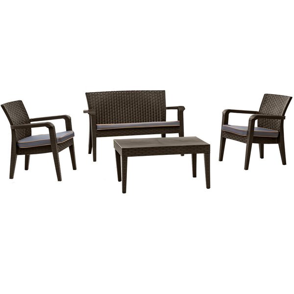 Rainbow Outdoor Alaska 4 Piece Seating Set with Cushions-Brown RBO-ALASKA-BRW-4PC-CUSH